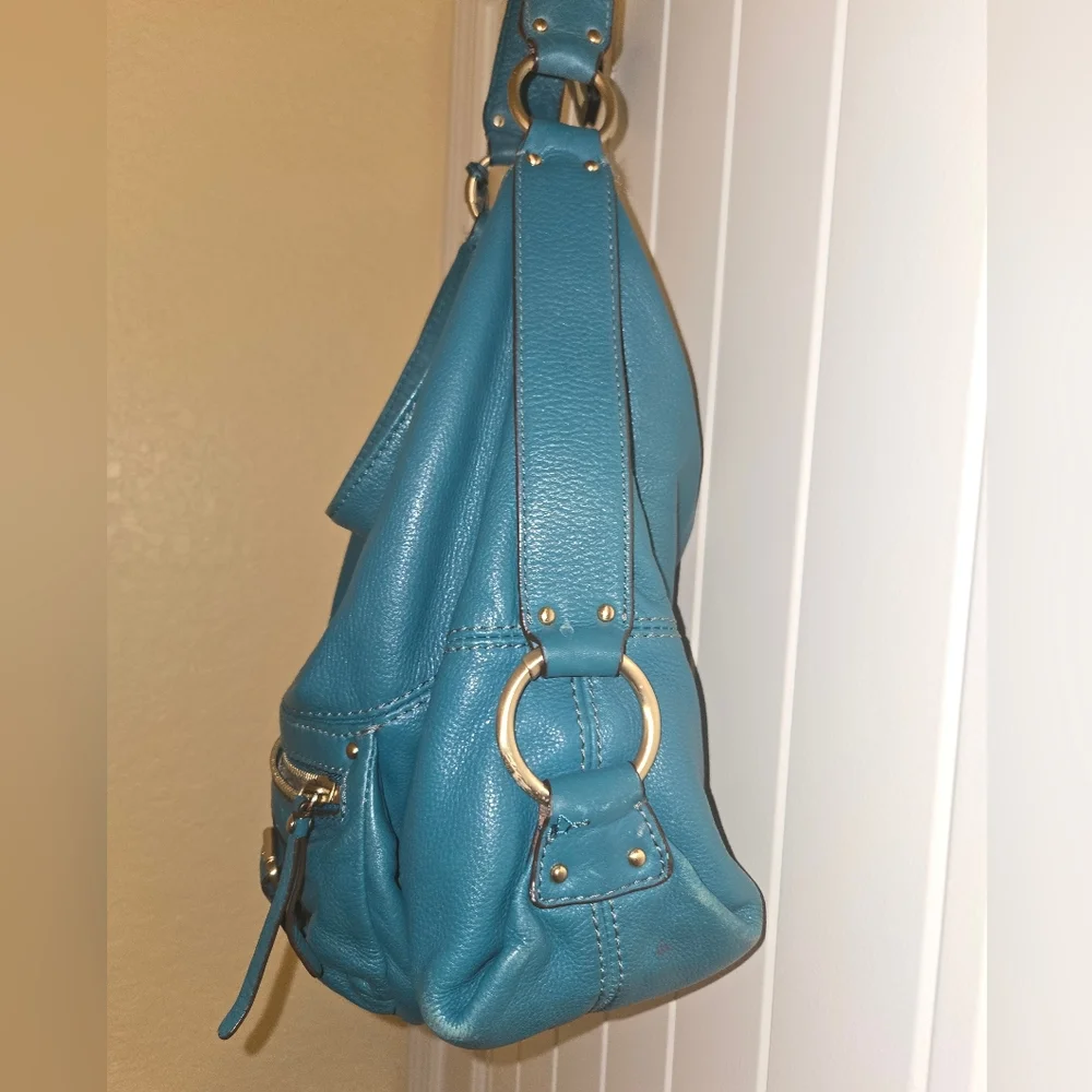 Michael Kors Peacock Blue Hobo Leather Shoulder Bag - Picture 2 of 5